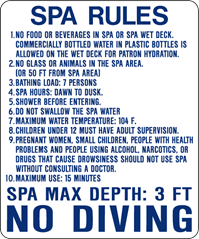 Florida Standard Spa Rules 30"x36" Florida Standard Spa Rules 30"x36", Standard Pool Rules, STANDARD SWIMMING RULES, COMMUNITY POOL RULES, 24"hx18"w STANDARD POOL RULES